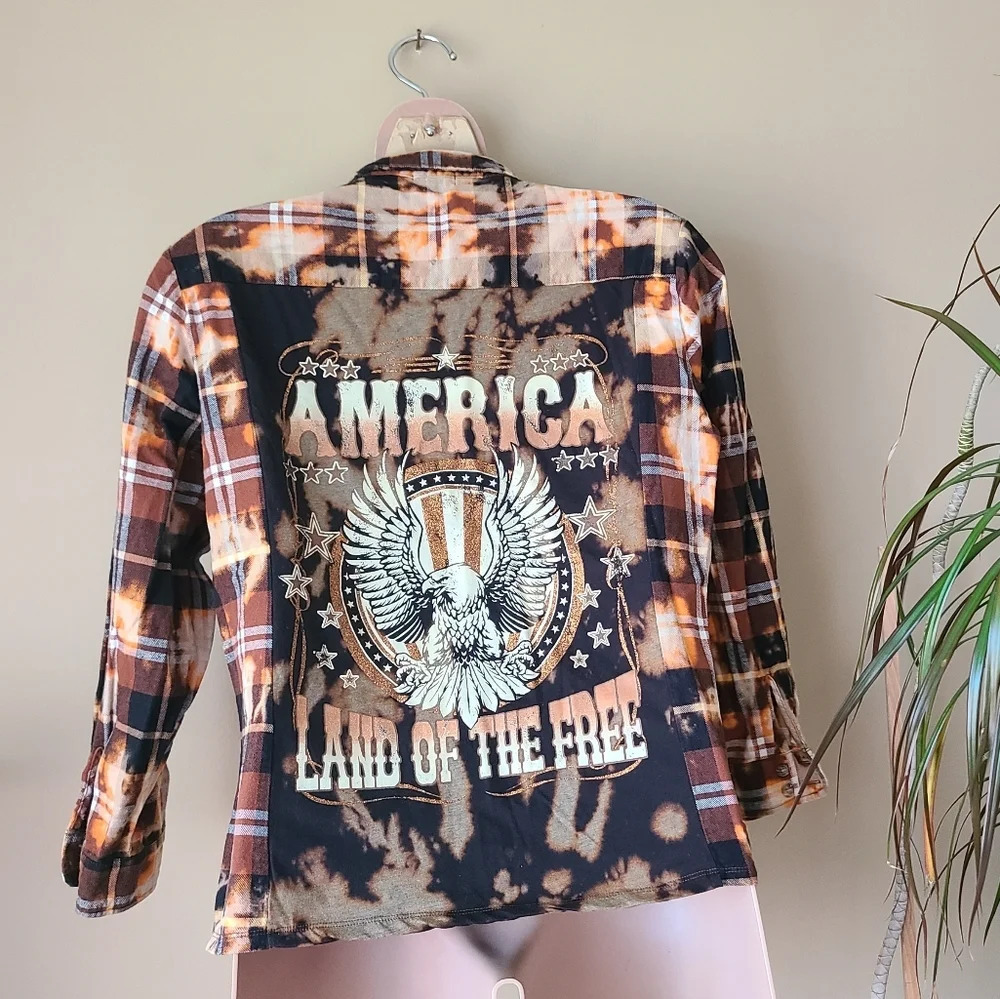 Originality checkered shirt tie dye women's size L "America Land of the free"